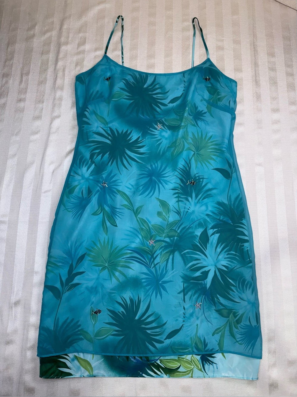 Laundry by Shelli Segal Dress Size 8 Turquoise Floral Sheer Overlay Rhinestone Y - Picture 15 of 16